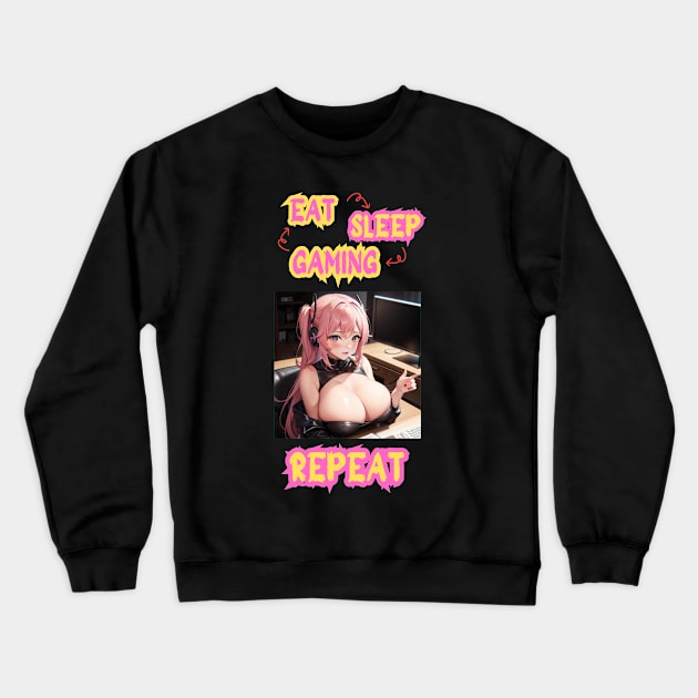 Eat Sleep Gaming Repeat Anime Girl Crewneck Sweatshirt by Clicks Clothes